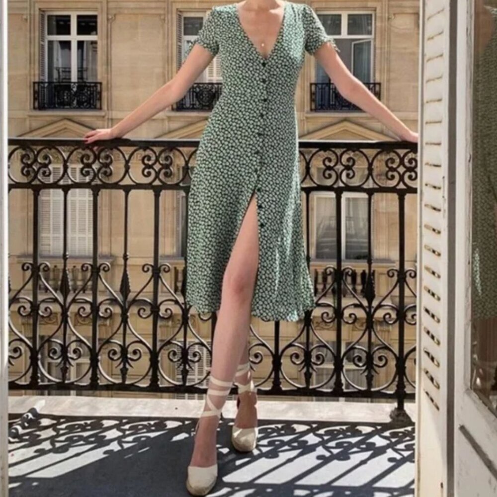 Reformation Rosalinda Dress Green Floral 6
